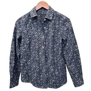 J.McLaughlin Floral Print Chambray Shirt In Gray Blue Size 4